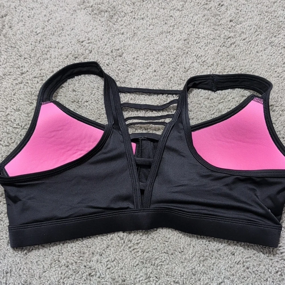 Victoria's Secret PINK Sports Bra Ladder Back Front Zip Black Size Medium - Picture 10 of 10